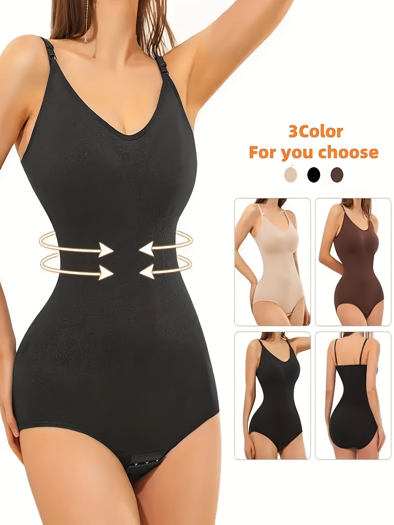 3pcs Seamless Shapewear Bodysuit Full-Body Tummy Suit with Abdominal Compression, Butt Lifting & Hip, High Compression Wear for Gym, Dance, Postpartum, Solid Color Bodysuits