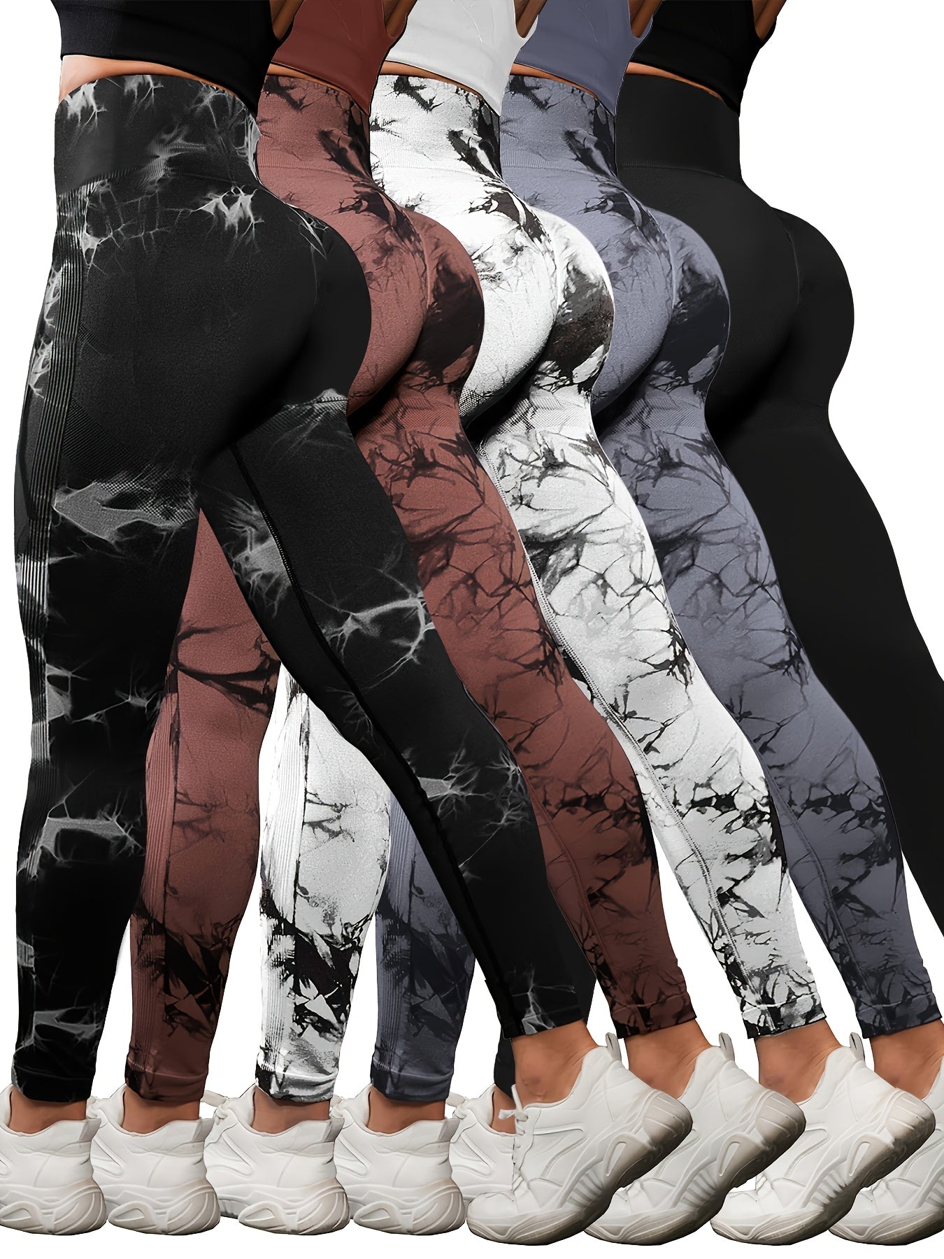 5pcs High Waisted Leggings for Women-Soft Athletic Tummy Control Pants for Running Yoga Workout Reg