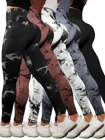 5pcs High Waisted Leggings for Women-Soft Athletic Tummy Control Pants for Running Yoga Workout Reg