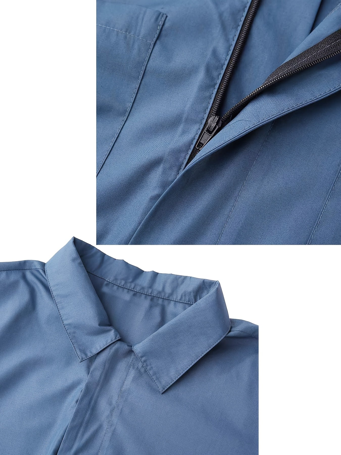 Men's Plus Size Short Sleeve Coverall Jumpsuit, Four-Way Stretch Fabric, Rolled Short Sleeves, Stand-Up Collar Half-Open Placket, Multi-Pocket Design, Industrial/Utility Style Casual Workwear, Effortlessly Shaping a Men's Casual and Trendy Look