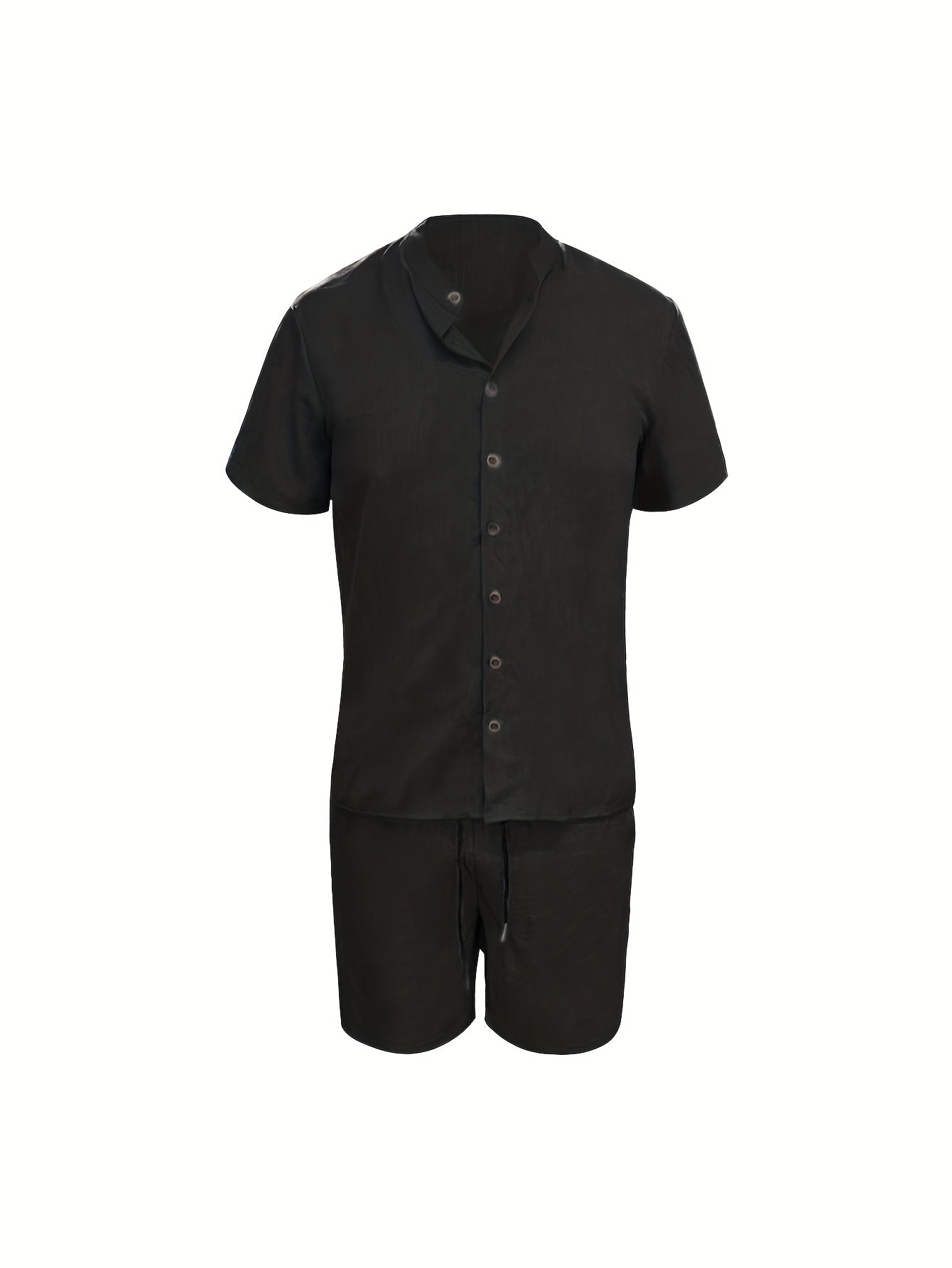 Summer Casual Fabric Men's Solid Color Short Sleeve Single-Breasted Shirt and Shorts Set
