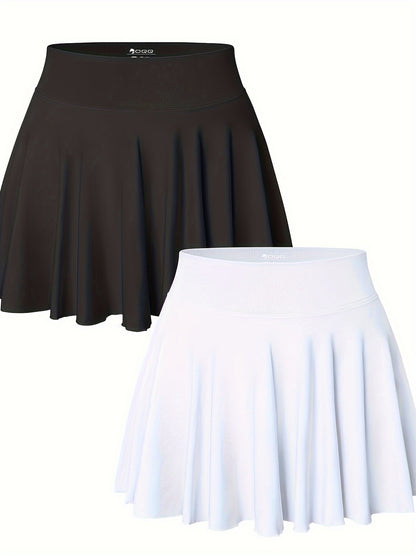 Women 2pcs Skirts 2in 1 Flowy Cheeky Short Skirts Stretchy Flared Casual  Skirts Womenswear Bottom