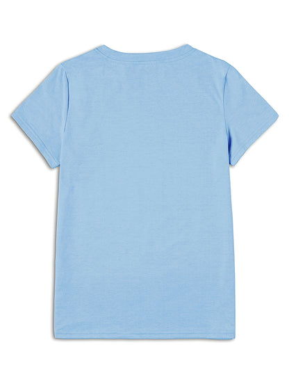 Whimsical "It's Okay, I'm Fine, Everything's Fine" Women's Cat Print T-shirt - Light Blue, Casual Version, Round Neck, Short Sleeve, Polyester, Machine Washable