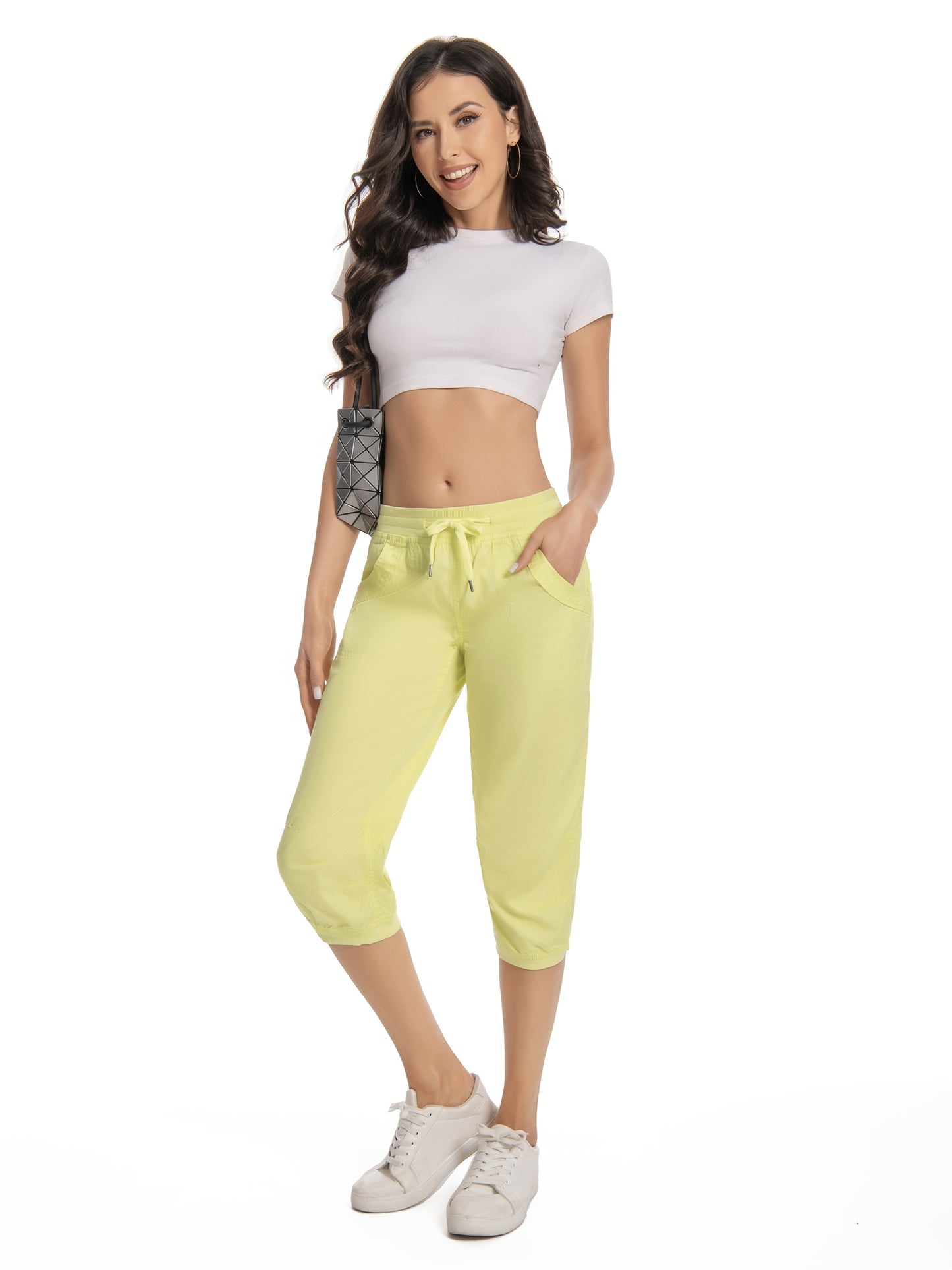 Women's Lightweight Cropped Jogger Pants, Casual Drawstring Capris with Pockets, Elastic Waist, Summer Lounge Pants