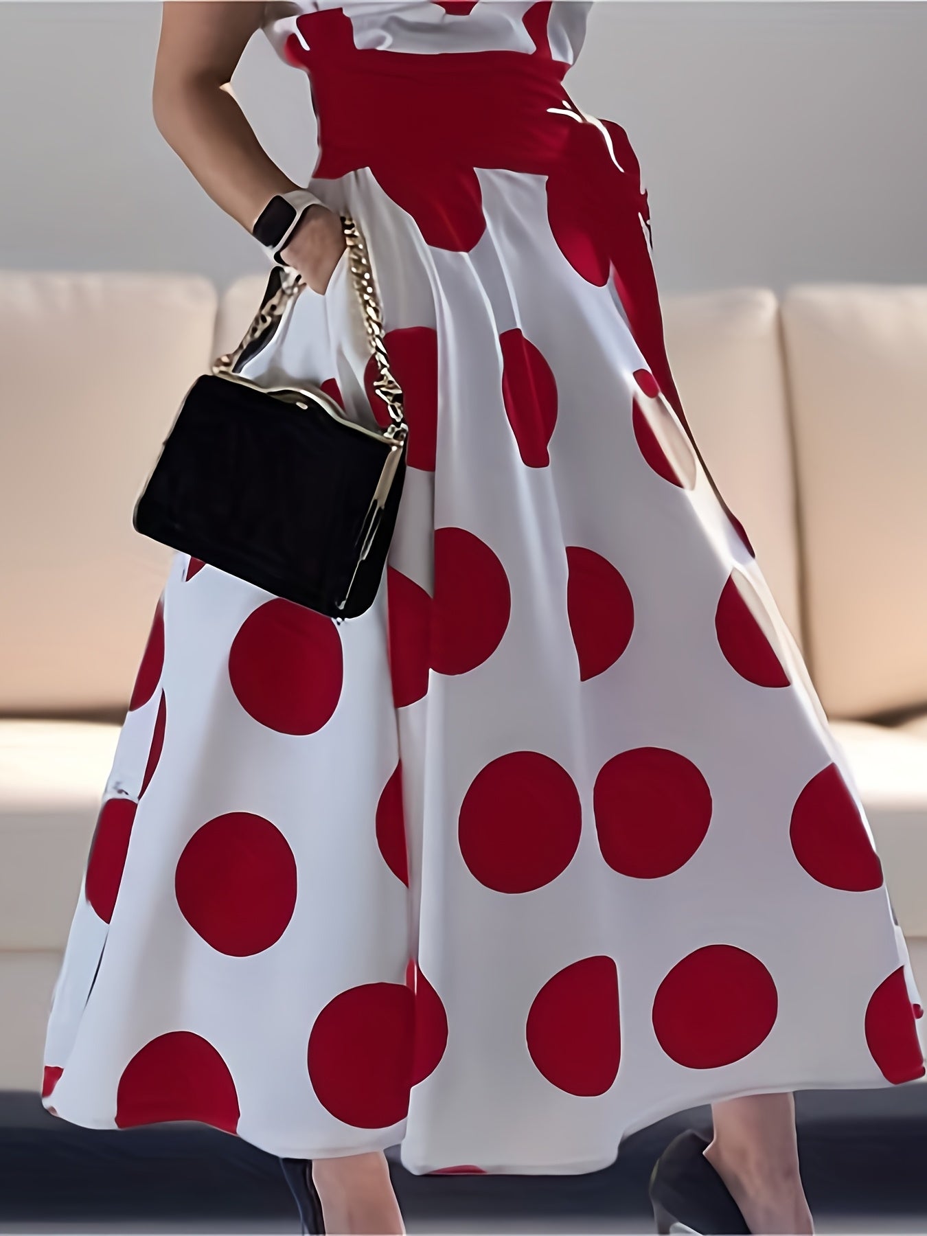 Plus Size - Plus Size - Lemongor Plus Size Party Evening Birthday Prom Polka Dots Maxi Dresses for Women 2025 New Sleeveless Tied Waist Fashion Long A-Line Shirt Dress, 3XL, 4XL, 5XL