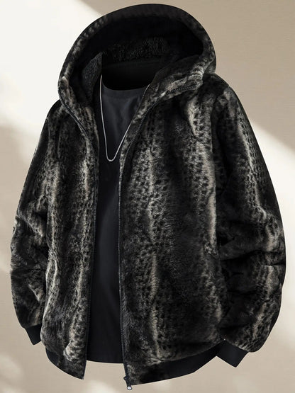 Autumn Winter Fashion Men'S Fleece Hooded Jacket Full Zipper Casual Jacket Coat Lined with Fleece Thickened Fabric Striped Design Machine Washable Comfortable And Warm for Party Street Life Business Professional Style