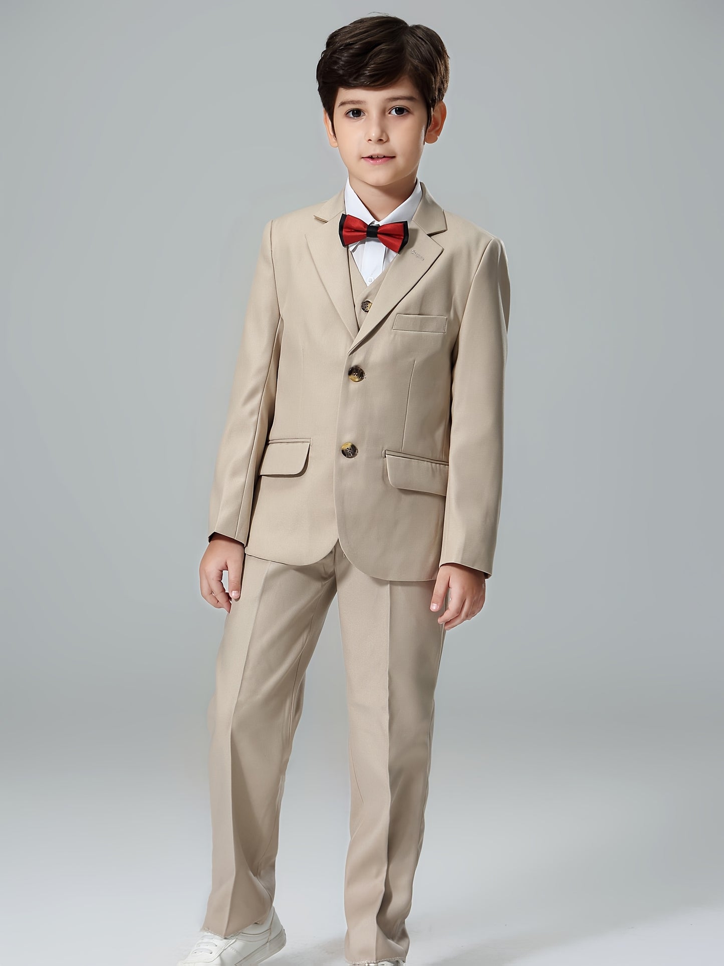 NIMBLE Boys Formal Suit Set Jacket Vest Trousers 3pcs 3-13Y Children Party Clothes Host Wedding Available In Four Colors Blue Black Khaki Navy Blue