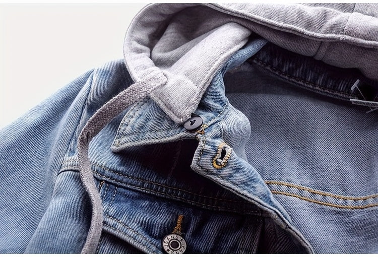 Plus Size Women's Casual Denim Jacket, Long-sleeved Hooded Short Denim Coat. The Hood Can Be Detached. It Is Suitable for Spring And Autumn Seasons And Any Occasion