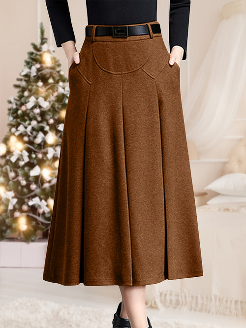 Women's Black Wool High-Waist Pleated Skirt - product view 1