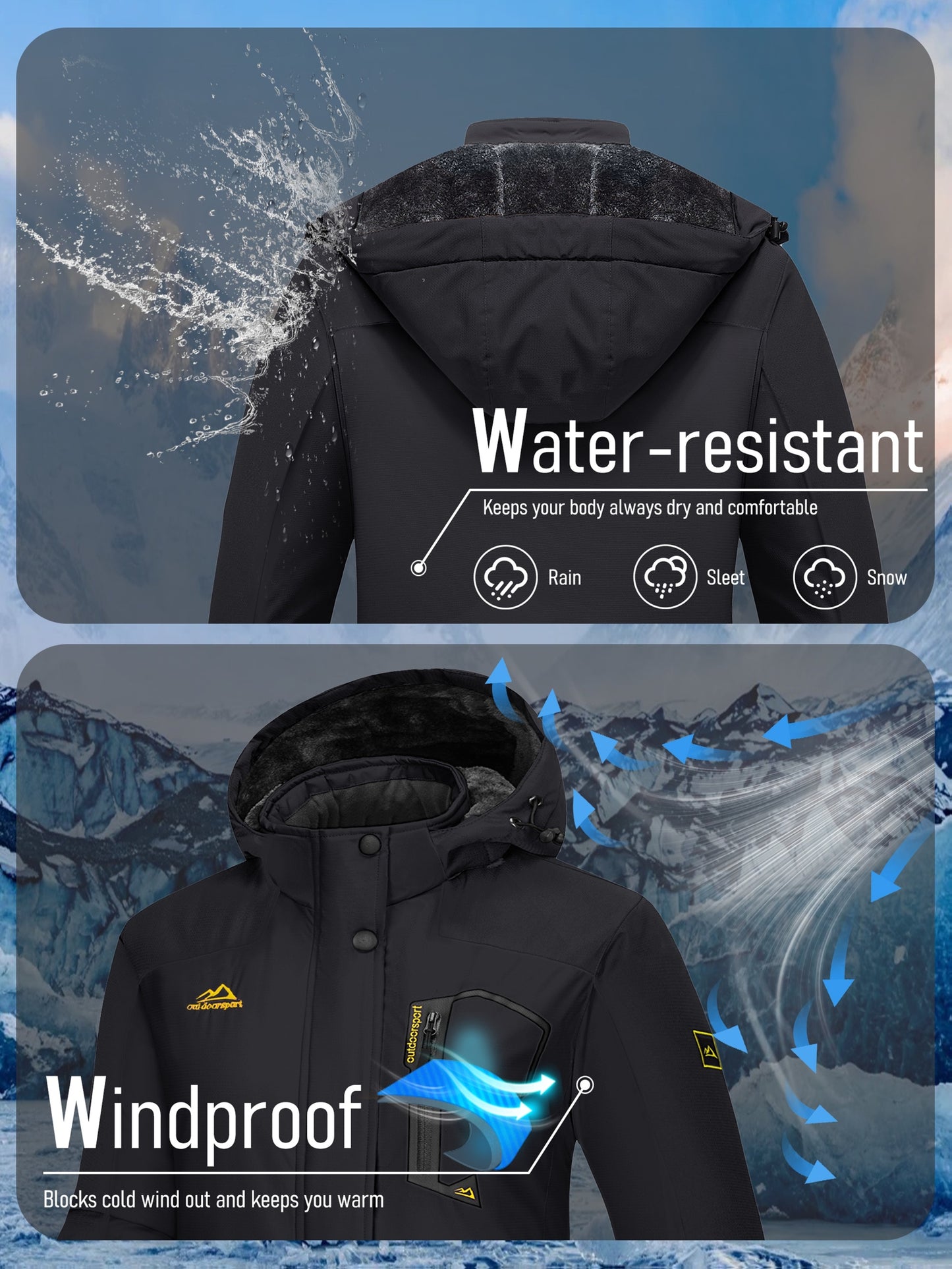 Women's Winter Ski Jacket - High Quality Soft-shell Hooded Jacket Windproof Detachable Hood Multi-pockets Warm Thickened Fleece Lined - Winter Outdoor Snow Sports Skiing Snowboarding Hiking Camping Daily Casual Wear Work Wear Rain Windbreaker