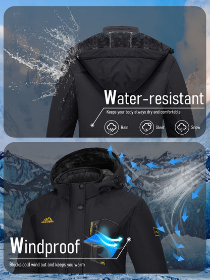 Women's Winter Ski Jacket - High Quality Soft-shell Hooded Jacket Windproof Detachable Hood Multi-pockets Warm Thickened Fleece Lined - Winter Outdoor Snow Sports Skiing Snowboarding Hiking Camping Daily Casual Wear Work Wear Rain Windbreaker