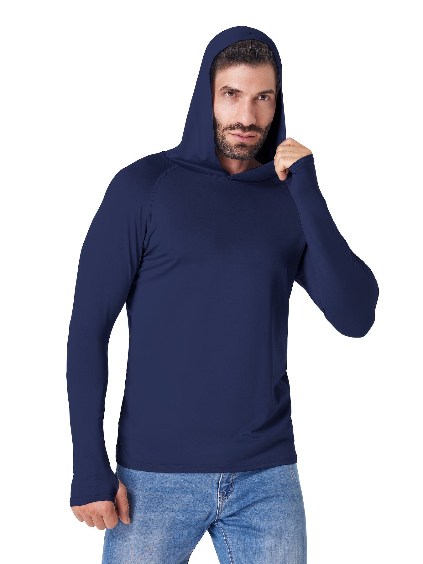 TELALEO 5pcs Men's Athletic Hoodies Long Sleeve Quick Dry Running Shirts with Thumb Holes Lightweight Rash Guards for Fishing