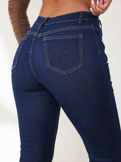 [Stretchy Denim Bell Bottom] High Waisted Wide Leg Stretchy Denim Pants - Women's Flare Bell Bottom Jeans