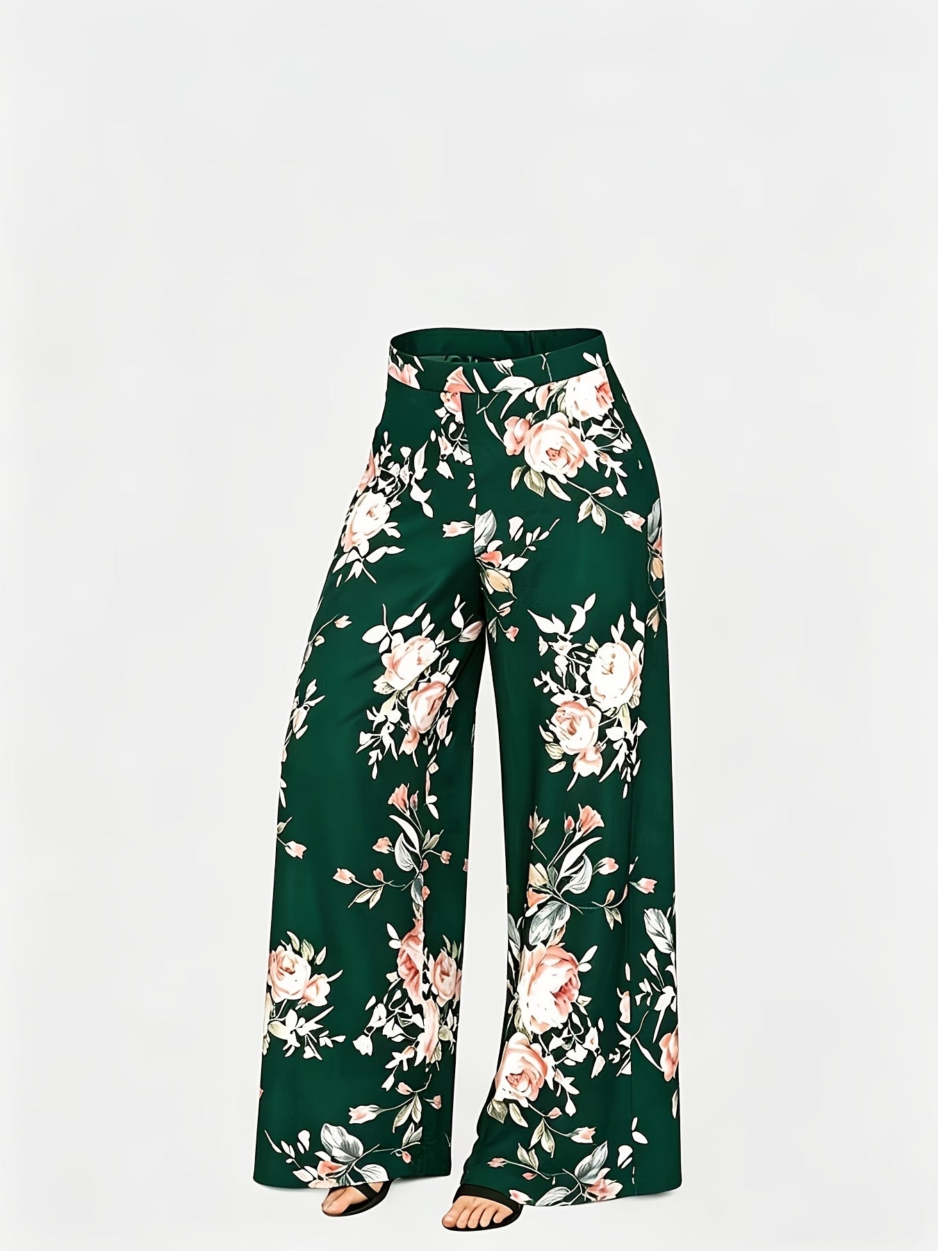 Plus Size - New Women'S Solid Color Top And Printed Pants Chiffon Fashion Style Set Top And Pants Two Piece Set