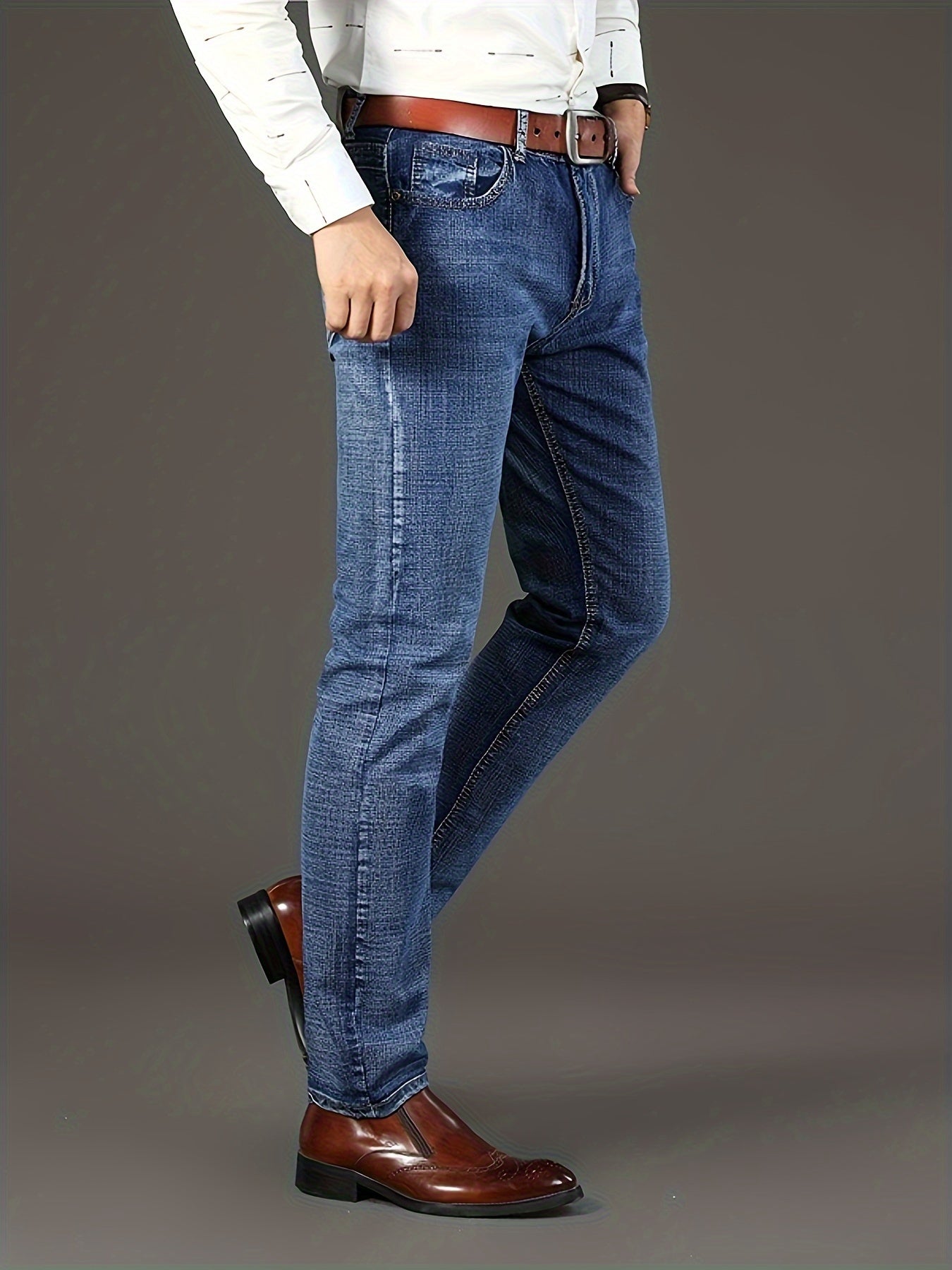 Men'S Classic Design Jeans, Semi-formal Stretch Jeans For Business