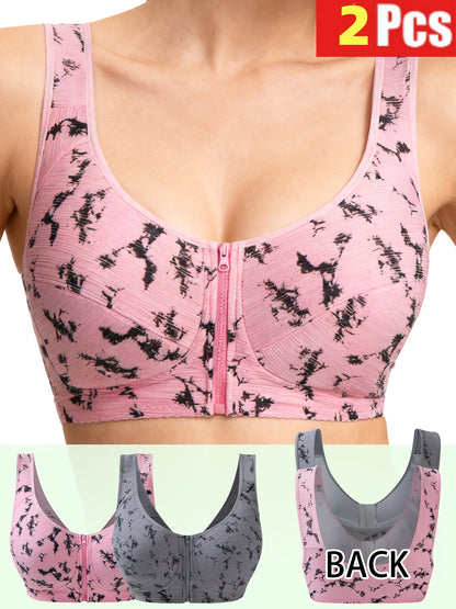 2pcs Valentine's Day Special Plus Size Wire-Free Bras for Large Cup (D-G/H-I/J-K) - Full-Coverage Comfort with Front Zipper Closure, Seamless Edges & Hypoallergenic Fabric - No Underwire/No Padding - Mature Women's Underwear