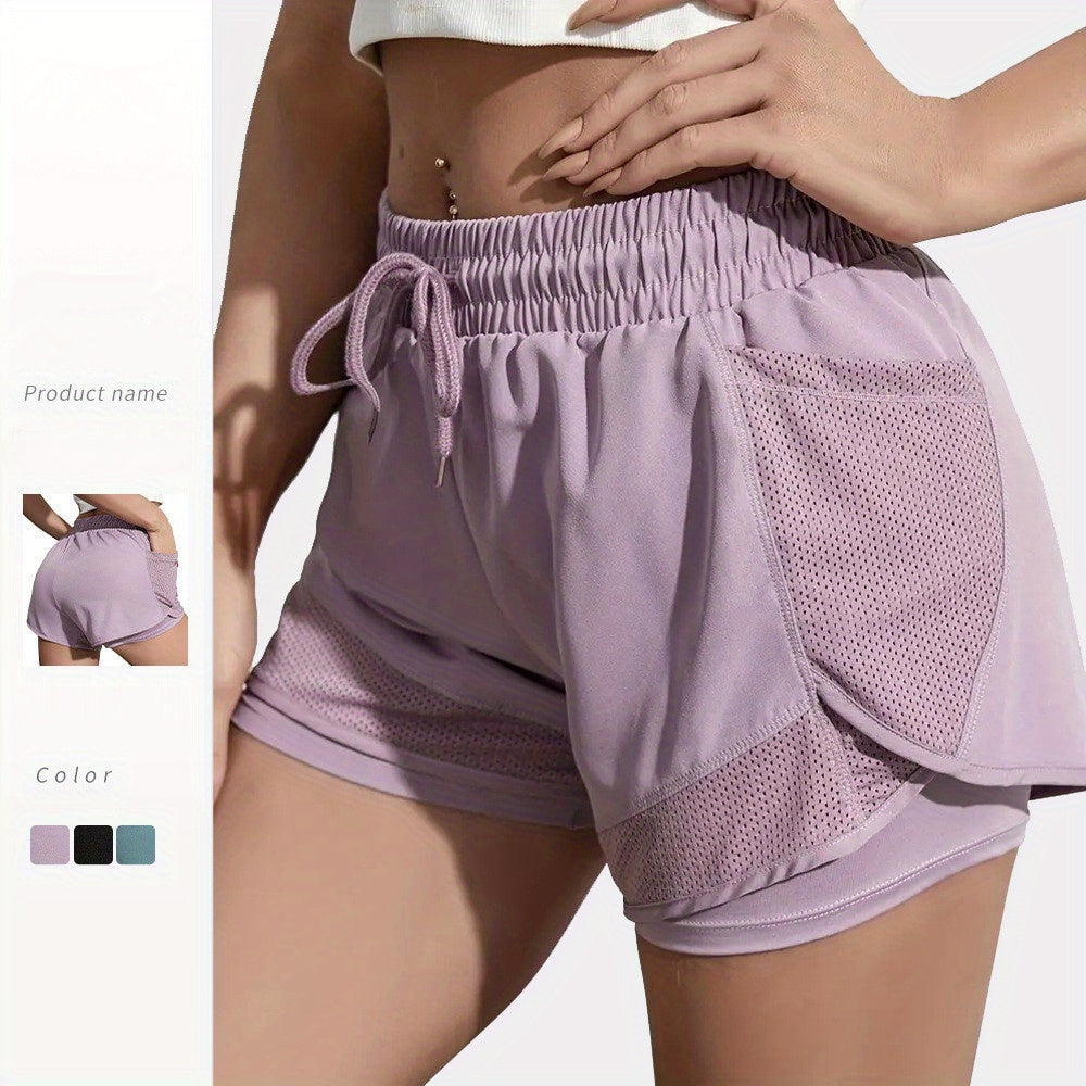 FOEIERAA Fashion Women's 2pcs Yoga Sport Shorts Set, 2-in-1 High-Waisted Athletic Shorts, High Elasticity Quick-Dry, Lightweight and Breathable, Suitable for Running, Yoga, Cycling, Fitness, Studio, Casual Outings, Evening Dates, Daily Wear, and