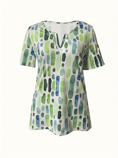 New Summer V-neck Printed Short-sleeved T-shirt Loose Casual Top