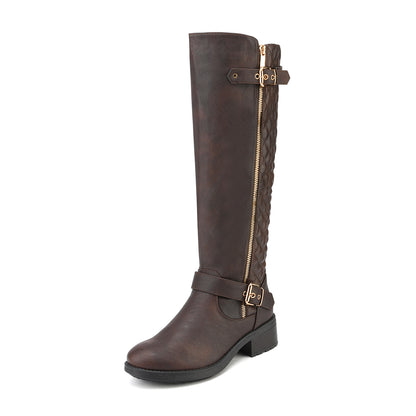 Women's Knee High Boots Wide Calf Low Heel Riding Boots With Side Zipper With Buckle Fall Tall Boots for Women Suitable for party, dance, shopping, walk, office. Perfect gift for friends, wife, sister, daughter.