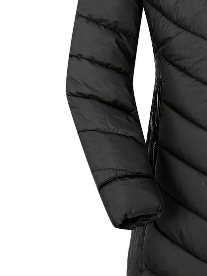 Zip-up Faux Trim Hoodie Puffy Coat, Casual Thermal Long Sleeve Coat for Fall & Winter, Women's Clothing
