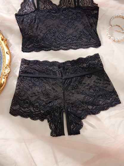Elegant Blue Lace Sexy Lingerie Set with Floral Pattern - Includes Strapless Bra, Corset, and Thong, Bow Details, Adult Women's Semi-Transparent Seduction Briefs, Exotic Apparel|Floral Lace Set|Strapless Design