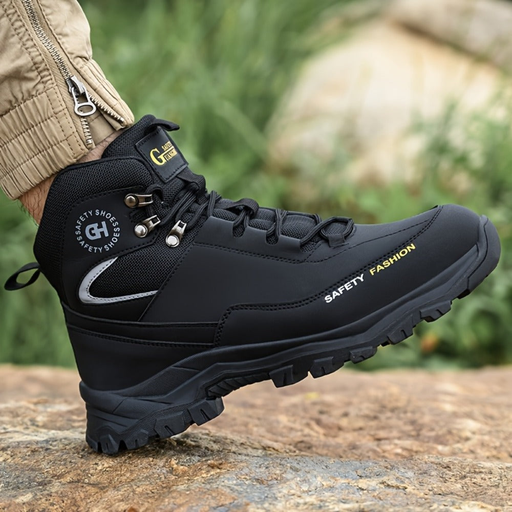 Men's Steel-Toe Work-Style Boots - Rubber Traction Sole and Cushioned Insole