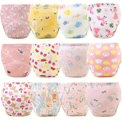 Random 12pcs Baby Training Pants, Breathable, Durable, Absorbent Leak-proof Diapers For Toilet Training, Comfortable Elastic Waistband, Great For Christmas, Halloween, Thanksgiving, Baby Shower, New Year'S Gift, 0-3 Years Old
