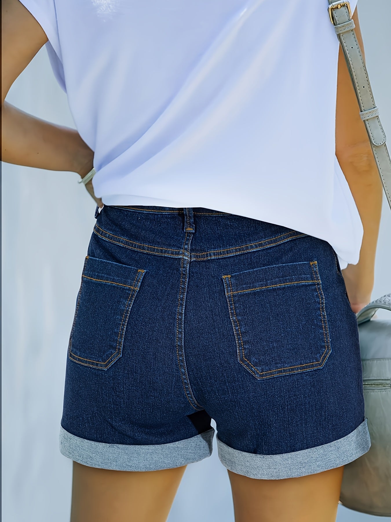 Women's White Denim High-Waist Slim-Fit Shorts - product view 30