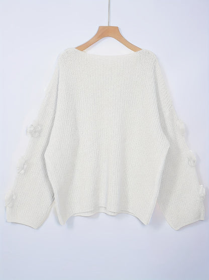 Plus Size - Plus Size - Oversized Pullover, Soft Light Yellow with Rose Lantern Sleeves, Perfect for Casual Outings And Romantic Dates