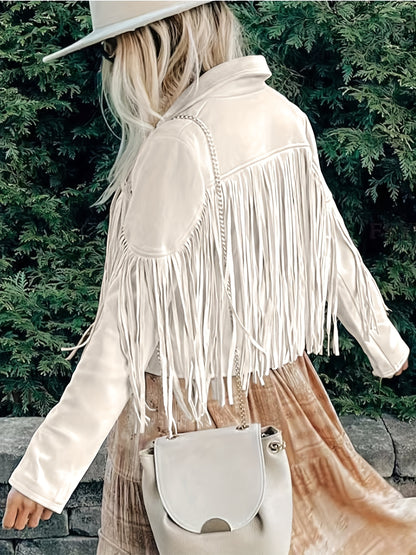 Faux Jacket Women Tassel Motorcycle Fringe Cropped Coats 2026 Spring Western Outfit Trendy Fall Long Sleeve Cowgirl Outfits Cardigan Jackets