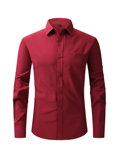 Men's Regular Fit Casual Button Shirts Long Sleeve Stretch Breathable Wrinkle Resistant Solid Work Weekend Wear