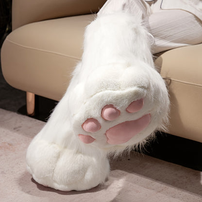 1Pair Super Soft Plush Cat Claw Slippers - Non-Slip Single Leg Shoes, Indoor/Outdoor Use, Cute Kitten Claw & Paw Print Decor, Pink & White Comfortable Boots for Men & Women, All-Season, Perfect Gift for Christmas/Halloween/Birthday - One Pedal