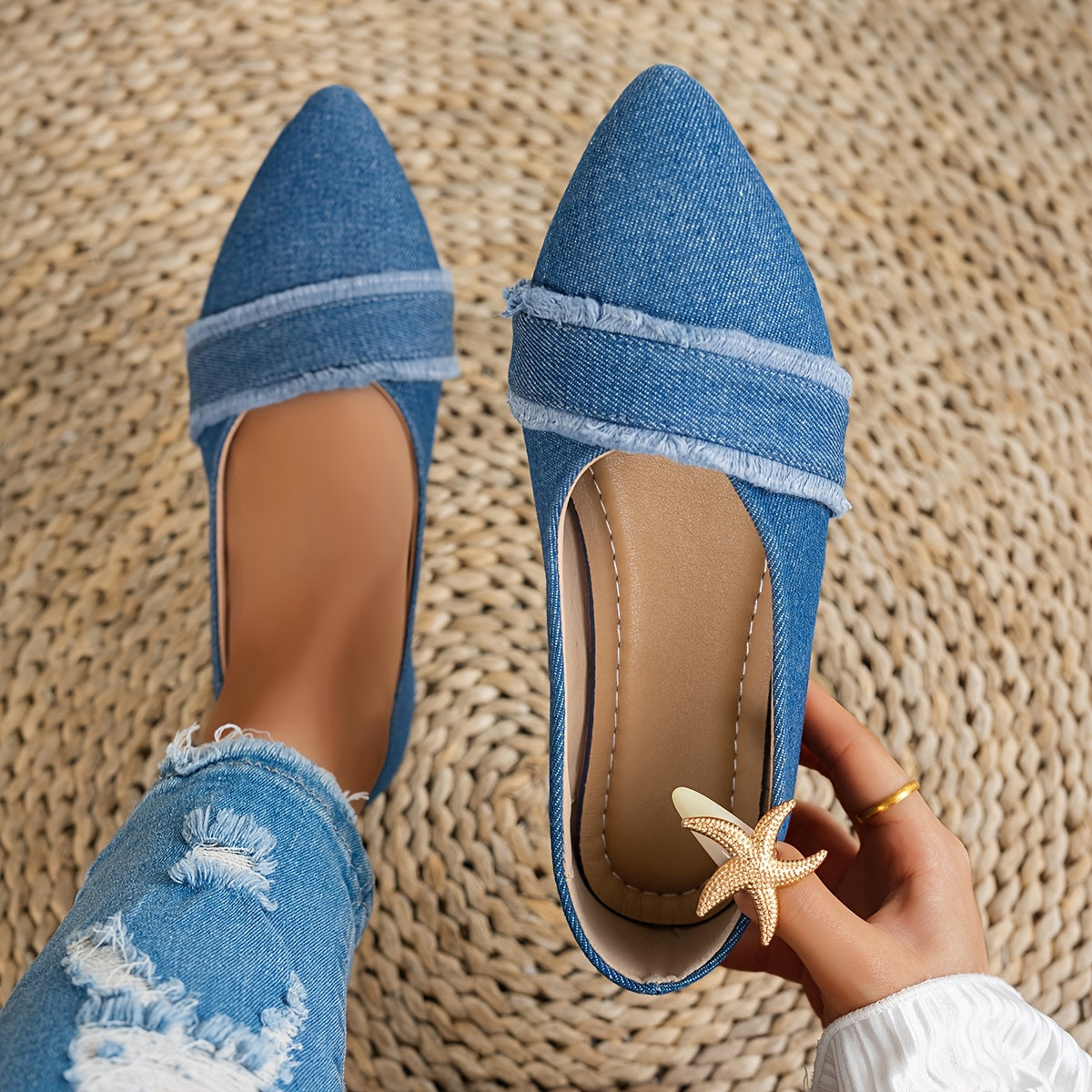 [Slip-On Loafers] Women's Slip-On Pointed Toe Loafers with Fringe Detail - Soft Fabric Upper & Sole, - Casual to Dressy Suitable for - Wear, Office, Semi-Formal Events & Everyday Outfits