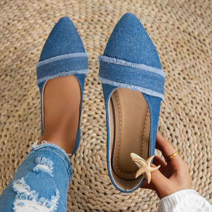 [Slip-On Loafers] Women's Slip-On Pointed Toe Loafers with Fringe Detail - Soft Fabric Upper & Sole, - Casual to Dressy Suitable for - Wear, Office, Semi-Formal Events & Everyday Outfits