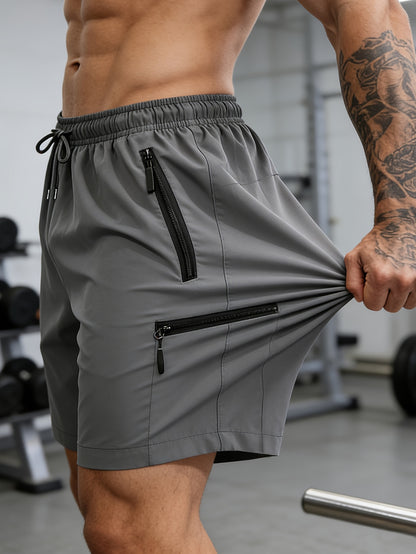 Plus Size Men'S Quick Dry Athletic Shorts, Elastic Waist Drawstring Zipper Cargo Shorts, Breathable Lightweight Multi-Pocket Casual Shorts for Gym Running Workout Outdoor Activities