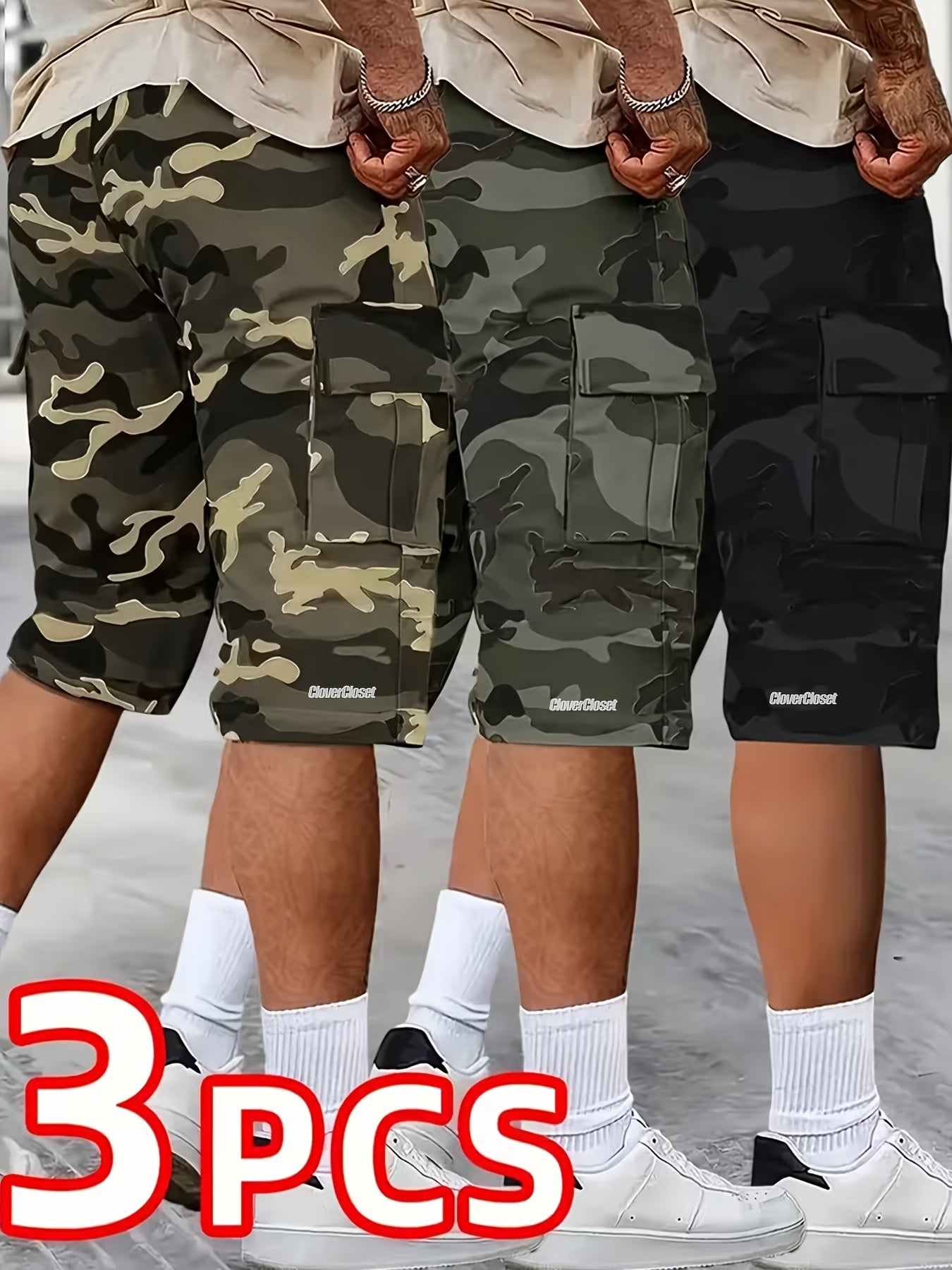 3pcs of Summer Camouflage Workwear Shorts, Fashionable Street Tactical Camouflage Casual Shorts, Loose Large Pocket Work Shorts, Can Be Used As Gifts