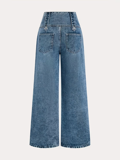 Women'S Casual Fashion Button-Waist Relaxed Fit Jeans Featuring an Open-Hem Design, Versatile for Multiple Occasions a Timeless, Year-Round Staple That Pairs Effortlessly with Any Outfit