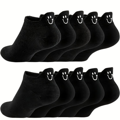 10 Pairs Women's Ankle Socks - Low-Cut Suitable for Uniforms, 10 Color Variety, Hand Washable Comfy Sock Stockings for Casual Attire, Hosiery (No Dryer)