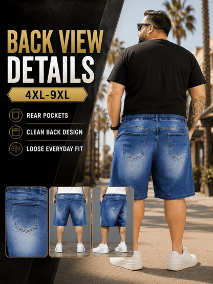 Mens Big And Tall Clothing Denim Shorts, Loose Fit Elastic Waist Casual Jean Shorts for Summer, PLUS SIZE