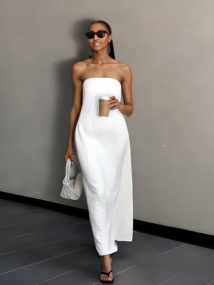 [Linen Beach Dress] Womens Linen Beach Dress Backless Sleeveless Wrap High Waist A Line Casual Summer Vacation Flowy Sundress Three Colors Light Grey Linen Beige Ivory White