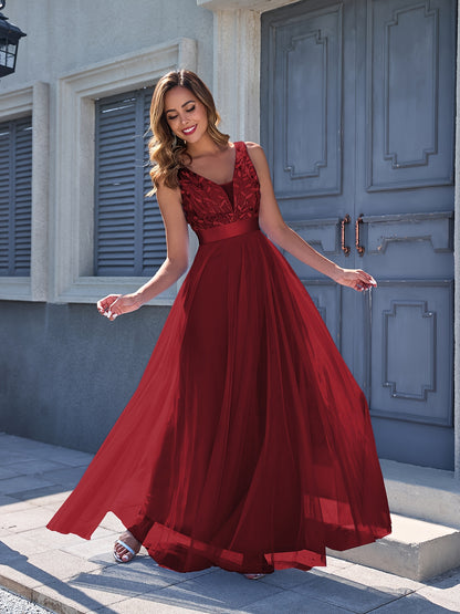 Women'S Dress Embroidery Design V-Neck Sleeveless Long Dress Wedding Dresses for Women for Engagement Wedding Evening Party Dancing Performance Date Daily Valentine'S Day New Year Various Occasions Mesh Long Dress