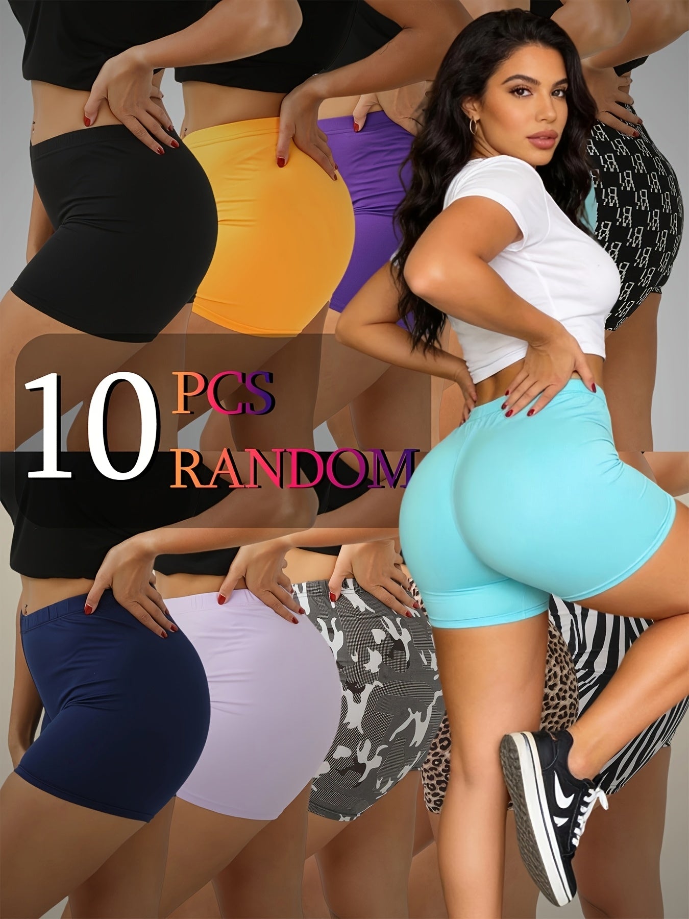Random 10pcs Ultra Soft Quick Drying Yoga Biker Shorts - Solid Women's Activewear Running Sports