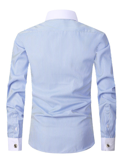 Men'S Striped Dress Shirt Long Sleeve - Premium Formal Shirt for Business, Weddings & Events, Lapel Collar, Single-Breasted, Wrinkle Resistant, Comfort Fit, Classic Office And Party Attire