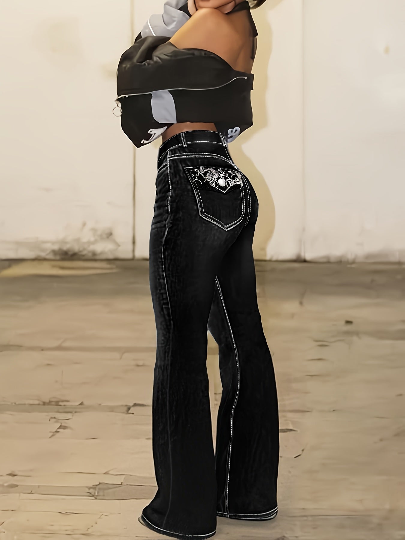 Women's Black Denim High-Waist Slim-Fit Jeans - product view 11