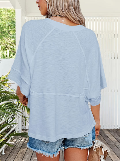 Women'S Summer Casual Crewneck Batwing Half Sleeve T-Shirts Solid Color Loose Fit Cute Basic Flowy Tops Tees Blouses