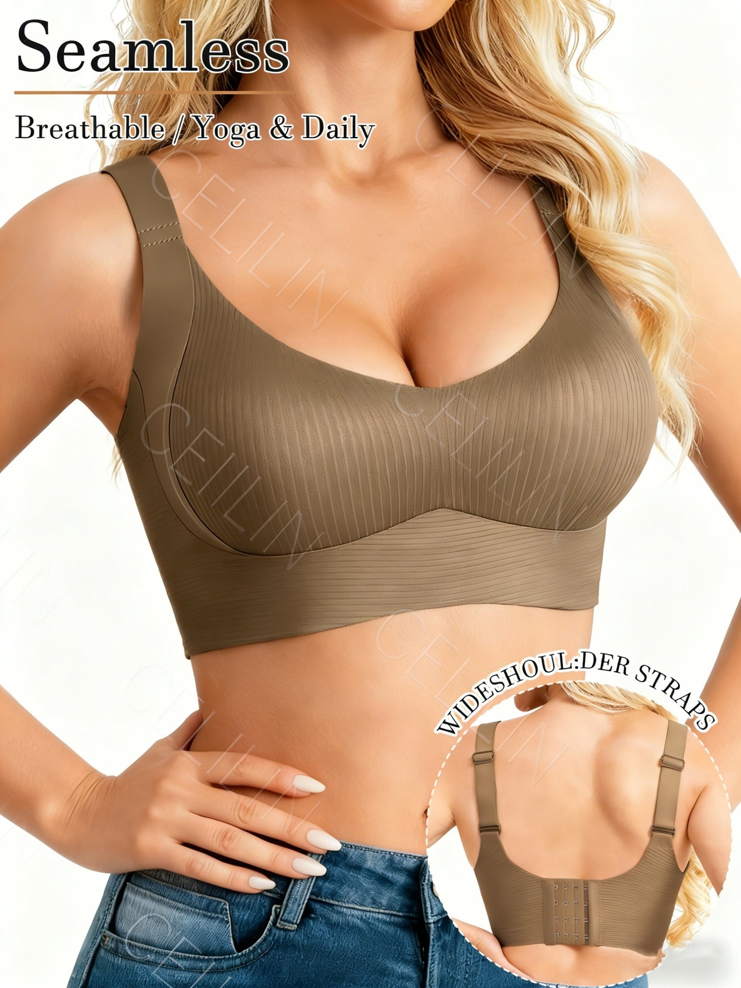 4 Pack Plus Size Seamless Ribbed Bras for Women, Shopping Festival Special, Beauty Back Shockproof Push Up, Side Support Wireless, Adjustable Wide Straps, High Elastic Anti-Gravity & Anti-Sagging, Comfortable Daily Wear