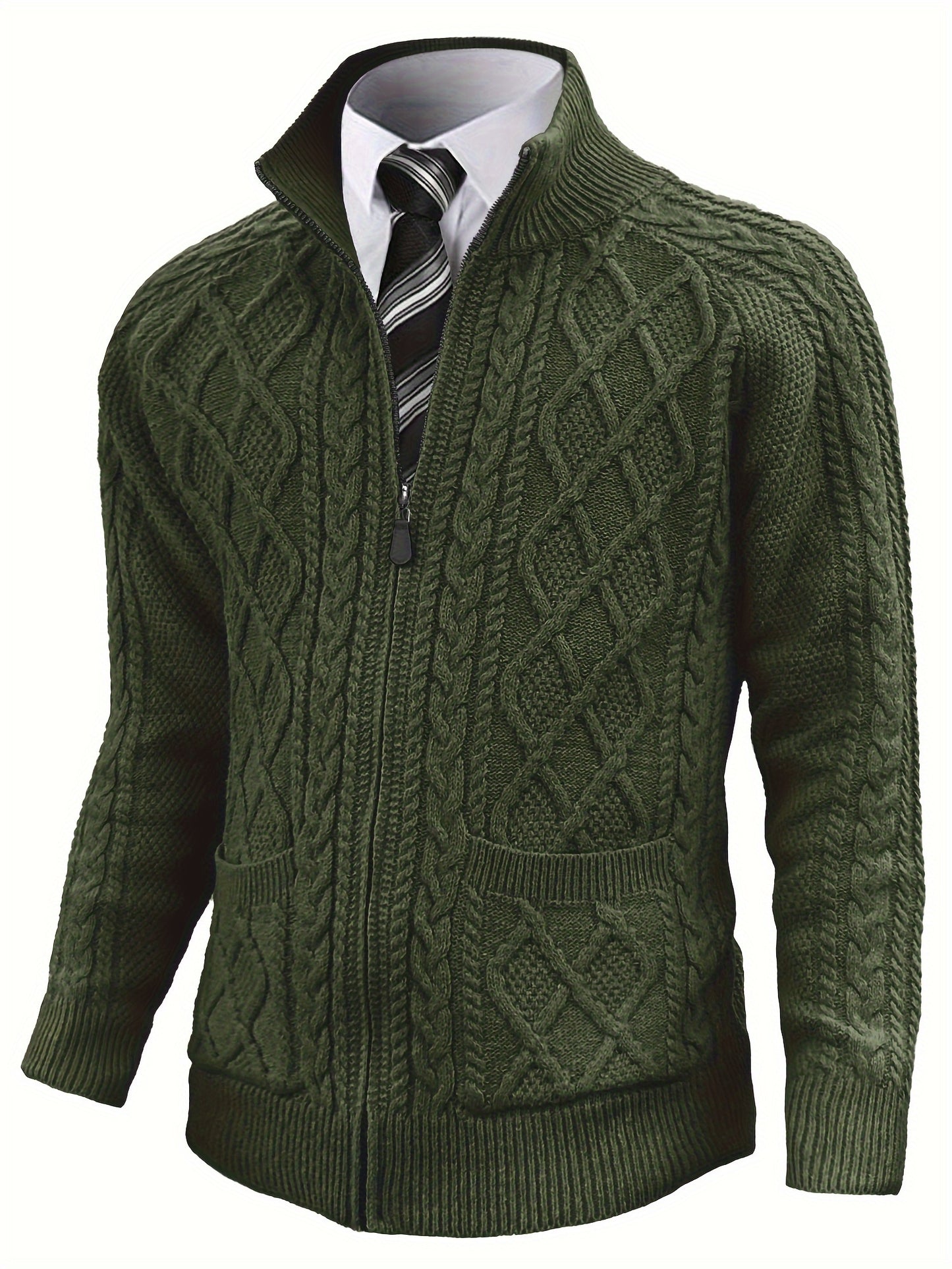 Men'S Cardigan Sweater, Solid Color Cable Knit Full Zipper Sweater, Casual And Warm Sweater For Autumn And Winter, A Good Gift For Friends, Or A Blind Box Gift.