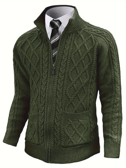 Men'S Cardigan Sweater, Solid Color Cable Knit Full Zipper Sweater, Casual And Warm Sweater For Autumn And Winter, A Good Gift For Friends, Or A Blind Box Gift.