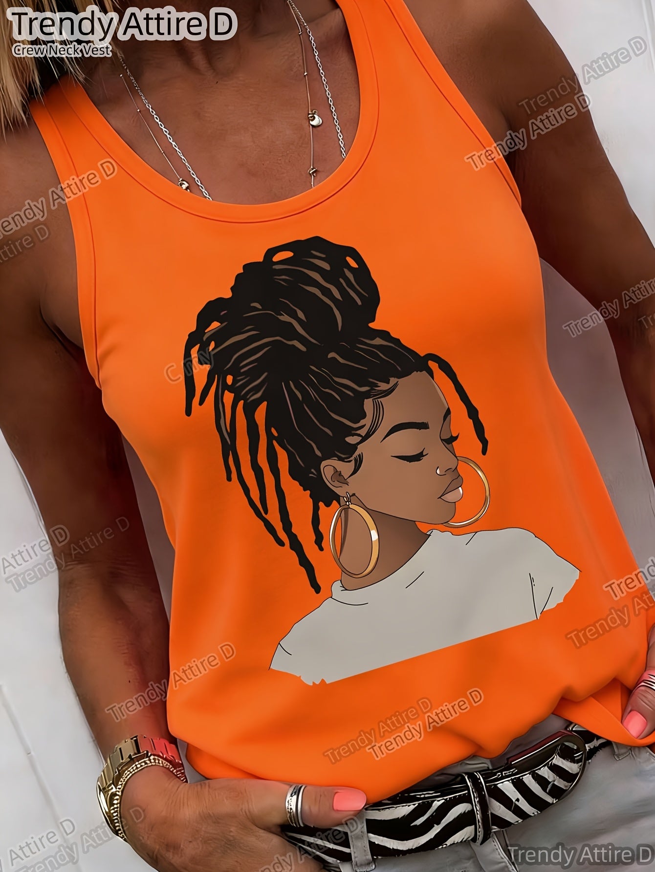 Fashionable Illustration-Style African Hairstyle Print Crew Neck Top, Casual Short-Sleeved Crew Neck Top with Loose Fit, Washable All-Season Comfort, Suitable Casual Wear Loose Fit Durable Prints, Suitable Various Holiday Gifts, Shipped from Lo