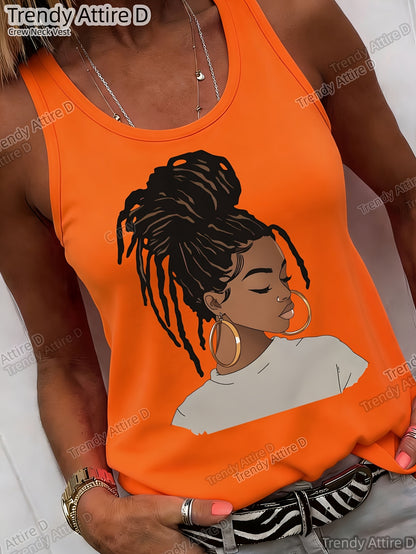 Fashionable Illustration-Style African Hairstyle Print Crew Neck Top, Casual Short-Sleeved Crew Neck Top with Loose Fit, Washable All-Season Comfort, Suitable Casual Wear Loose Fit Durable Prints, Suitable Various Holiday Gifts, Shipped from Lo